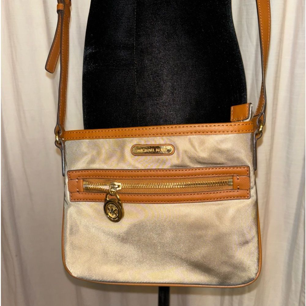 Michael Kors Kempton nylon crossbody in metallic champagne